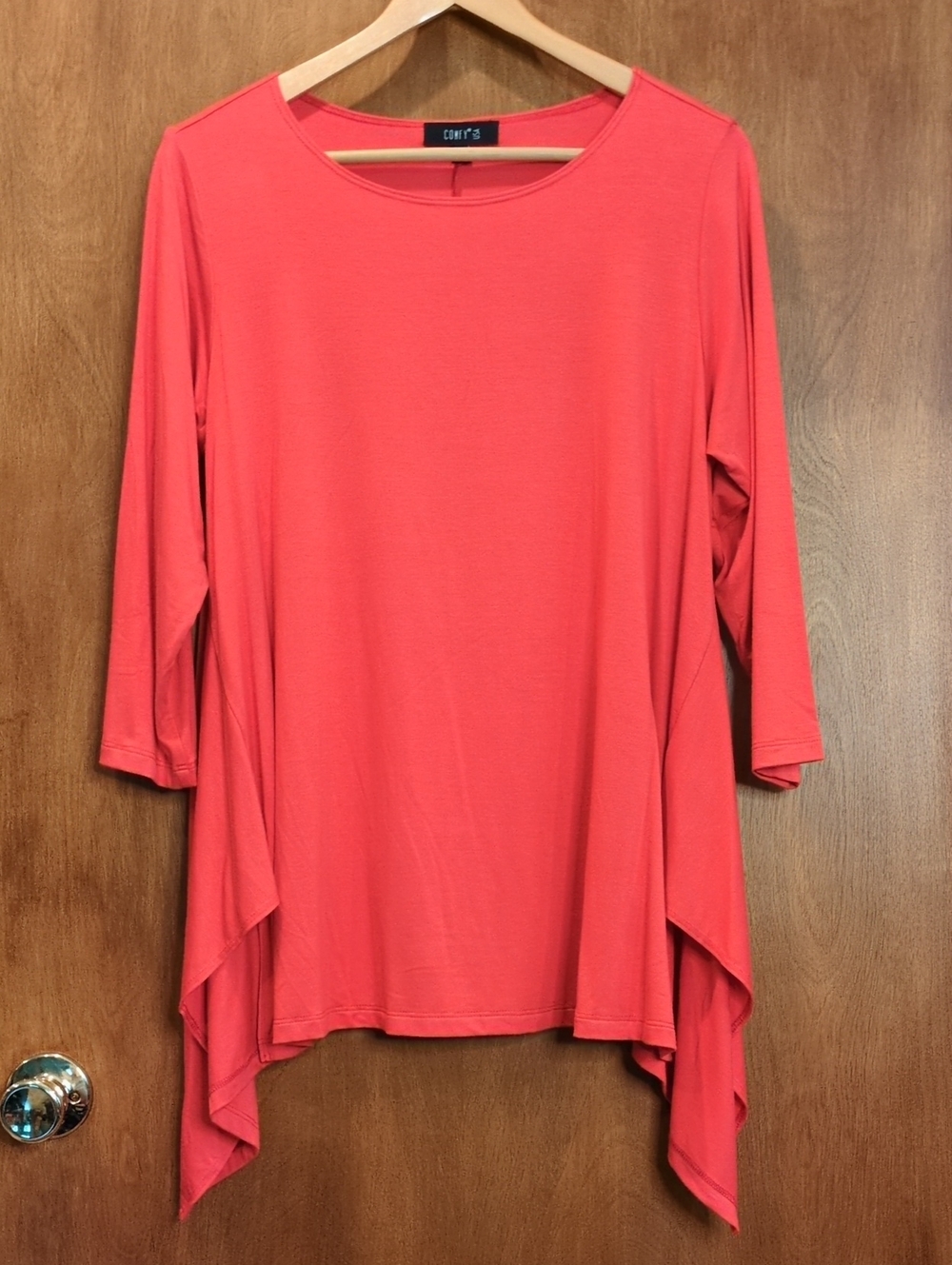 Comfy USA Coral-Red Draped Tunic Top Size M